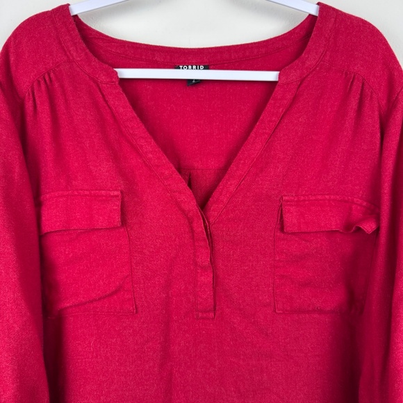TORRID 'HARPER' Red Pullover 3/4 Button Sleeve Oversized Top / Size Plus 4 - Picture 3 of 15